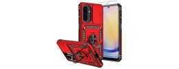 For Samsung Galaxy A26 Utter Tough Metal Ring Movable Camera Window Hybrid Case Cover - Red
