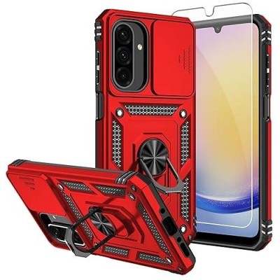 For Samsung Galaxy A26 Utter Tough Metal Ring Movable Camera Window Hybrid Case Cover - Red