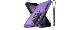 For Samsung Galaxy A36 / A56 Crystal Glass Diamond with Metallic Buttons and Edges Hybrid Case - Dark Purple