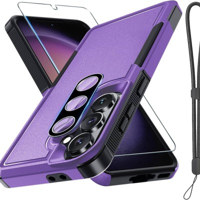 For Samsung Galaxy A36 / A56 Crystal Glass Diamond with Metallic Buttons and Edges Hybrid Case - Dark Purple