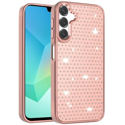 For Samsung Galaxy A36 / A56 Crystal Glass Diamond with Metallic Buttons and Edges Hybrid Case - Rose Gold