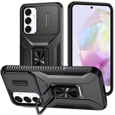 For Samsung Galaxy A36 CHIEF Oil Painted Magnetic Ring Stand Hybrid Case Cover - Black