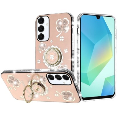 For Samsung Galaxy A36 Splendid Glitter with Diamonds All Around Edges Ring Stand Case Cover - Gold