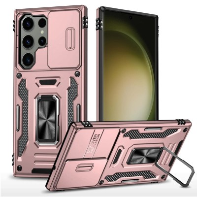 For Samsung Galaxy A36 Utter Tough Metal Ring Movable Camera Window Hybrid Case Cover - Rose Gold