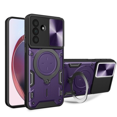 For Samsung Galaxy A37 CHIEF Oil Painted Magnetic Ring Stand Hybrid Case Cover - Dark Purple