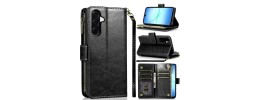 For Samsung Galaxy A37 Luxury Wallet Card ID Zipper Money Holder Case Cover - Black