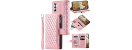 For Samsung Galaxy A37 Luxury Wallet Card ID Zipper Money Holder Case Cover - Rose Gold