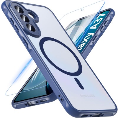 For Samsung Galaxy A37 Magnetic Matching Ring Stand Full Rotation Matte Hybrid - Blue