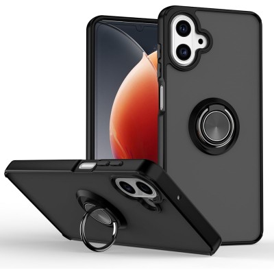 For Samsung Galaxy A37 Magnetic Matching Ring Stand Full Rotation Matte Hybrid - Black