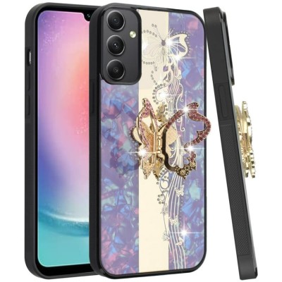 For Samsung Galaxy A37 SPLENDID Diamond Glitter Ornaments Engraving Case Cover - Enchanted Butterfly Purple