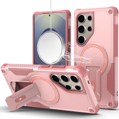 For Samsung Galaxy A37 Sturdy Bracket Kickstand Magnetic Hybrid - Pink