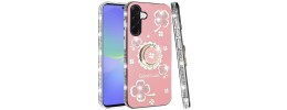 For Samsung Galaxy A37 Transparent Glitter Rotaional Magnetic Ring Stand HQ Hybrid - Light Pink