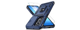 For Samsung Galaxy A37 Utter Tough Metal Ring Movable Camera Window Hybrid Case Cover - Navy blue