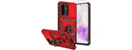 For Samsung Galaxy A37 Utter Tough Metal Ring Movable Camera Window Hybrid Case Cover - Red