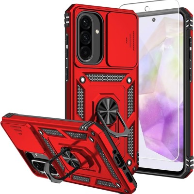 For Samsung Galaxy A37 Utter Tough Metal Ring Movable Camera Window Hybrid Case Cover - Red