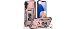 For Samsung Galaxy A37 Utter Tough Metal Ring Movable Camera Window Hybrid Case Cover - Rose Gold