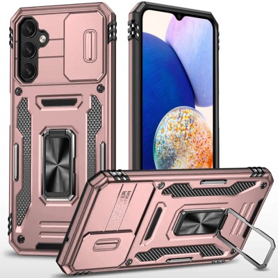 For Samsung Galaxy A37 Utter Tough Metal Ring Movable Camera Window Hybrid Case Cover - Rose Gold