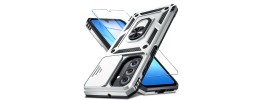 For Samsung Galaxy A37 Utter Tough Metal Ring Movable Camera Window Hybrid Case Cover - Silver