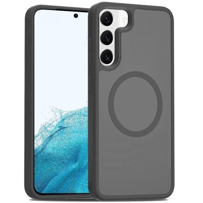 For Samsung Galaxy S22 Magnetic Circle CD Pattern Transparent Rugged Hybrid - Black