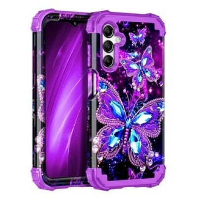 For Samsung Galaxy S22 Splendid Glitter with Diamonds All Around Edges Ring Stand - Purple