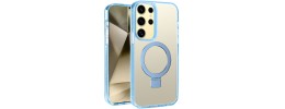 For Samsung Galaxy S22 Ultra Dotted Edged Line Transparent HQ Magnetic Ring Stand Hybrid - Light Blue