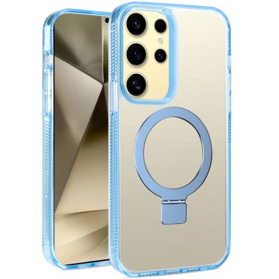 For Samsung Galaxy S22 Ultra Dotted Edged Line Transparent HQ Magnetic Ring Stand Hybrid - Light Blue