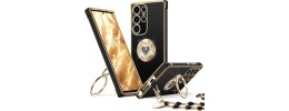 For Samsung Galaxy S22 Ultra Splendid Glitter with Diamonds All Around Edges Ring Stand - Gold