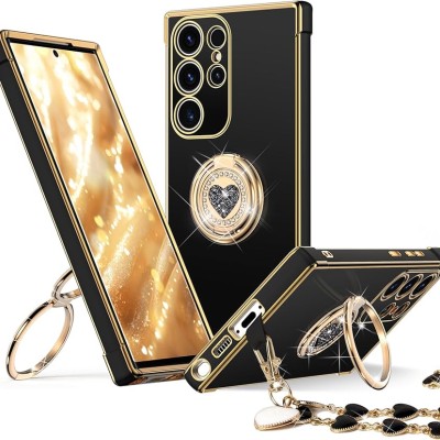 For Samsung Galaxy S22 Ultra Splendid Glitter with Diamonds All Around Edges Ring Stand - Gold