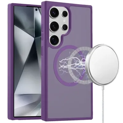 For Samsung Galaxy s24 Ultra [Magnetic Circle] Smooth Safe Matte Feel Hybrid Case - Dark Purple
