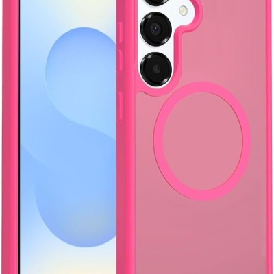 For Samsung Galaxy s24 Ultra [Magnetic Circle] Smooth Safe Matte Feel Hybrid Case - Hot Pink