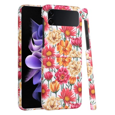 For Samsung Galaxy Z Flip 4 Bliss Floral Solid Design Hybrid Cover Case - Floral C