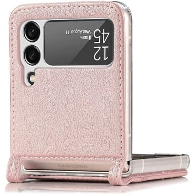 For Samsung Galaxy Z Flip 4 Card Slot Wallet Holder Case Cover - Rose Gold