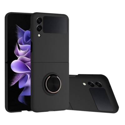 For Samsung Galaxy Z Flip 4 Chief Premium Matte Magnetic Ring Stand Hybrid Case Cover - Black