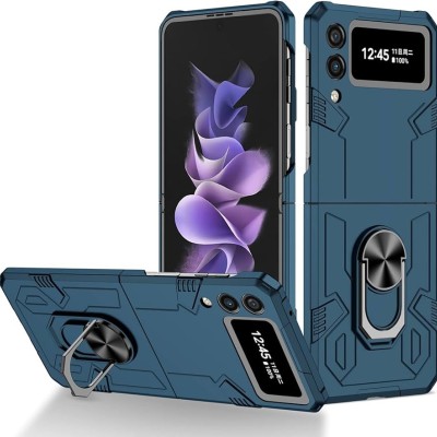 For Samsung Galaxy Z Flip 4 Chief Premium Matte Magnetic Ring Stand Hybrid Case Cover - Navy Blue
