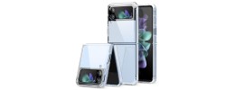 For Samsung Galaxy Z Flip 4 Colored Frame Bumper Silk Print PC TPU Hybrid Case Cover - Clear/Blue