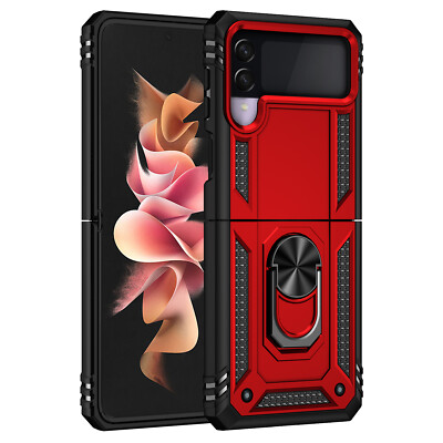 For Samsung Galaxy Z Flip 4 ELITE Camera Push Magnetic Ring Stand Hybrid Case Cover - Red