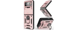 For Samsung Galaxy Z Flip 4 ELITE Camera Push Magnetic Ring Stand Hybrid Case Cover - Rose Gold
