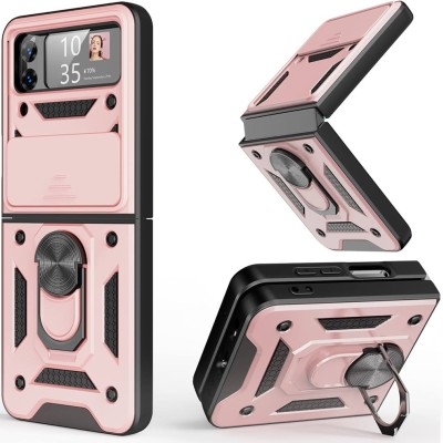 For Samsung Galaxy Z Flip 4 ELITE Camera Push Magnetic Ring Stand Hybrid Case Cover - Rose Gold