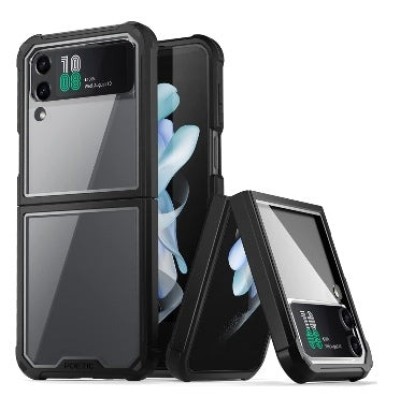 For Samsung Galaxy Z Flip 4 Effortless Plain ShockProof Hybrid Case Cover - Black