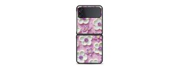For Samsung Galaxy Z Flip 4 Embossed Floral Design Case Cover with Strap - Purple