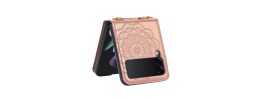 For Samsung Galaxy Z Flip 4 Embossed Floral Design Case Cover with Strap - Rose Gold