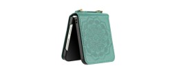 For Samsung Galaxy Z Flip 4 Embossed Floral Design Case Cover with Strap - Teal