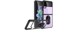 For Samsung Galaxy Z Flip 4 Executive Flip Phone Transparent Magnetic Ring Stand - Clear/Black