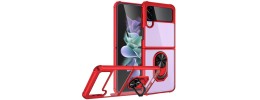 For Samsung Galaxy Z Flip 4 Executive Flip Phone Transparent Magnetic Ring Stand - Clear/Red