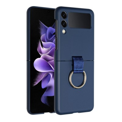 For Samsung Galaxy Z Flip 4 Finger Hook Hybrid Case Cover - Navy Blue