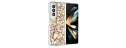 For Samsung Galaxy Z Flip 4 Full Diamond with Ornaments Hard TPU Case Cover - Gold Panda Floral