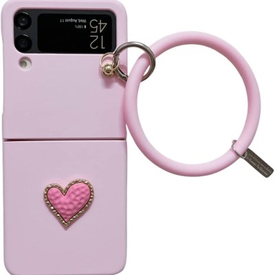 For Samsung Galaxy Z Flip 4 Full Diamond with Ornaments Hard TPU Case Cover - Hearty Pink Pearl Heart