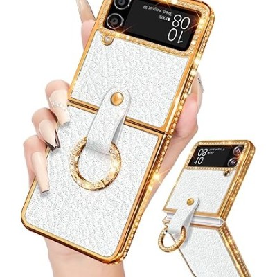 For Samsung Galaxy Z Flip 4 Full Diamond with Ornaments Hard TPU Case Cover - Pearl Flowers with Perfume