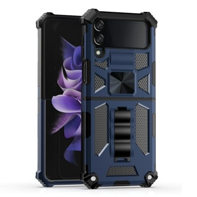 For Samsung Galaxy Z Flip 4 Machine Magnetic Kickstand Case Cover - Dark Blue