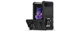 For Samsung Galaxy Z Flip 4 Magnetic Ring Kickstand Hybrid Case Cover - Black